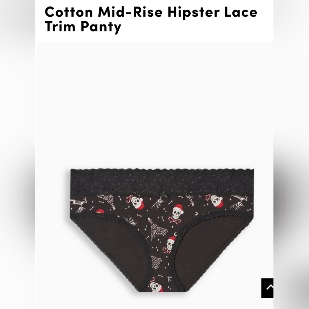 NWT Torrid Cotton mid-rise Hipster lace trim panty 1X terror xmas night print